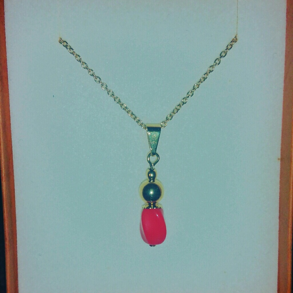 Women Necklace with a Red Bead Charm